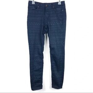 Zara Woman Dark Blue Patterned Skinny‎ Jeans Tribal Print Stretch Size 4